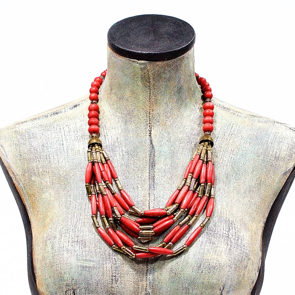 VTG 70's Multi Strand Natural Bone Necklace